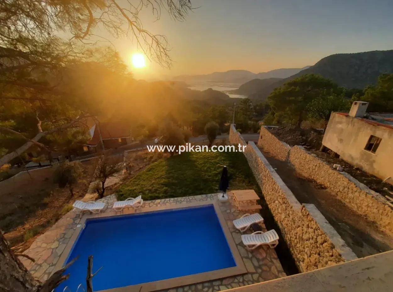 Muğla Dalyan Gökbelde Sea And Lake View, Swimming Pool, Furnished Stone House For Rent