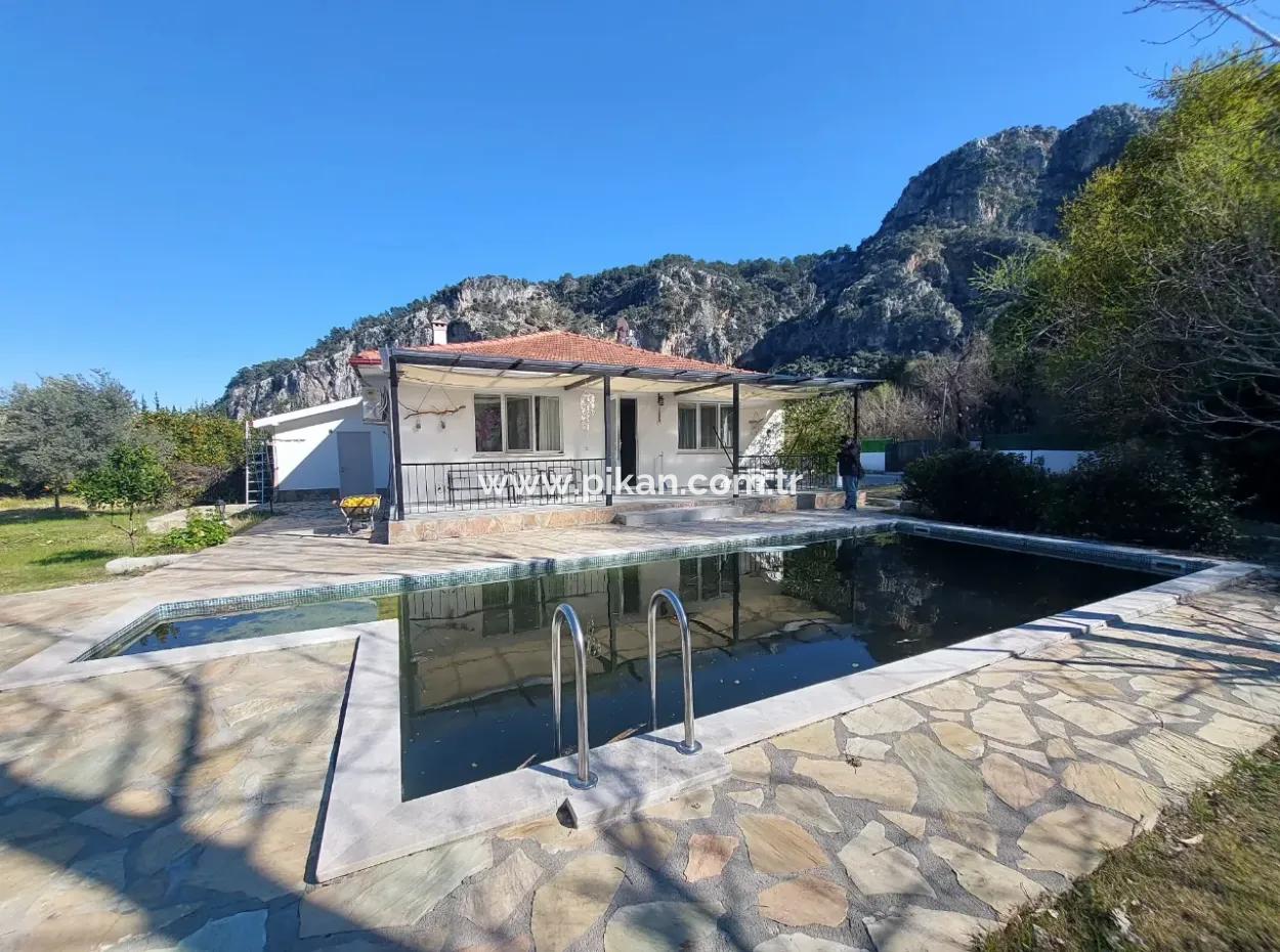 On 400 M2 Land In Ortaca Okçular, 100 M2 2 1 Detached Furnished House With Swimming Pool For Rent